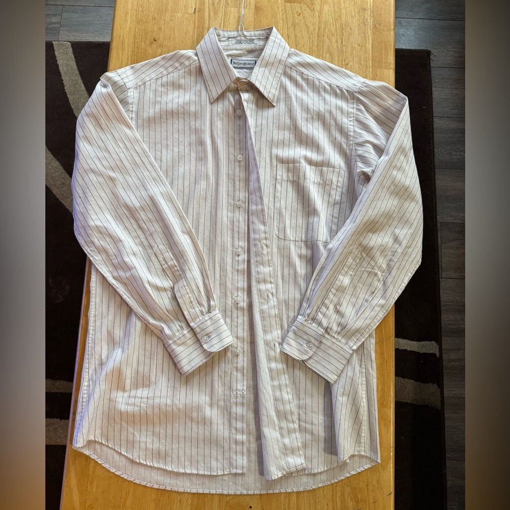 **VINTAGE** Yves Saint Laurent White Striped Dress Shirt